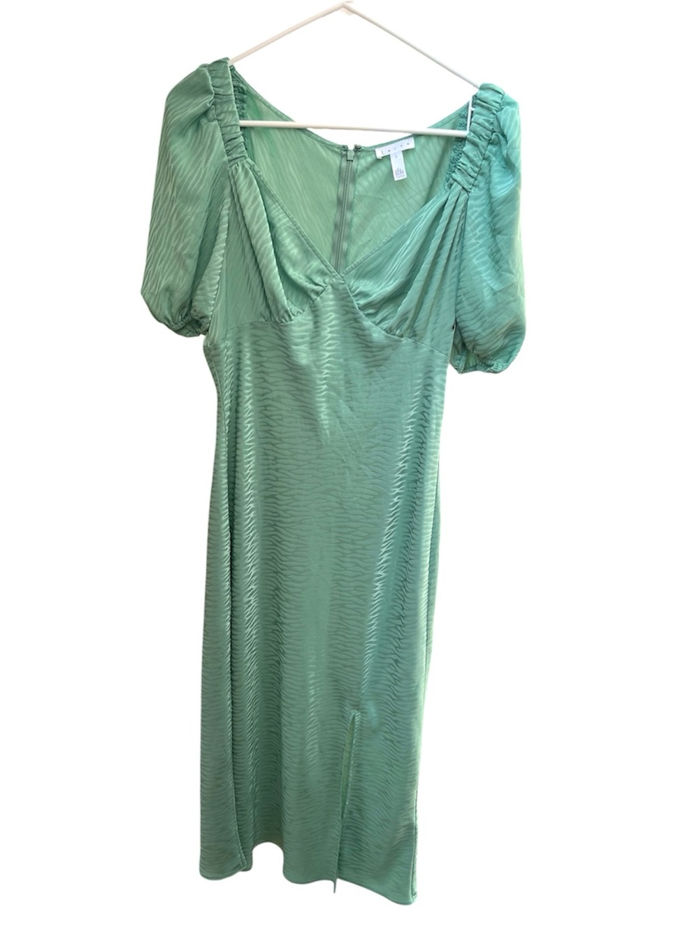 LEITH Green Satin Puff-Sleeve Midi Dress -  Women’s Large